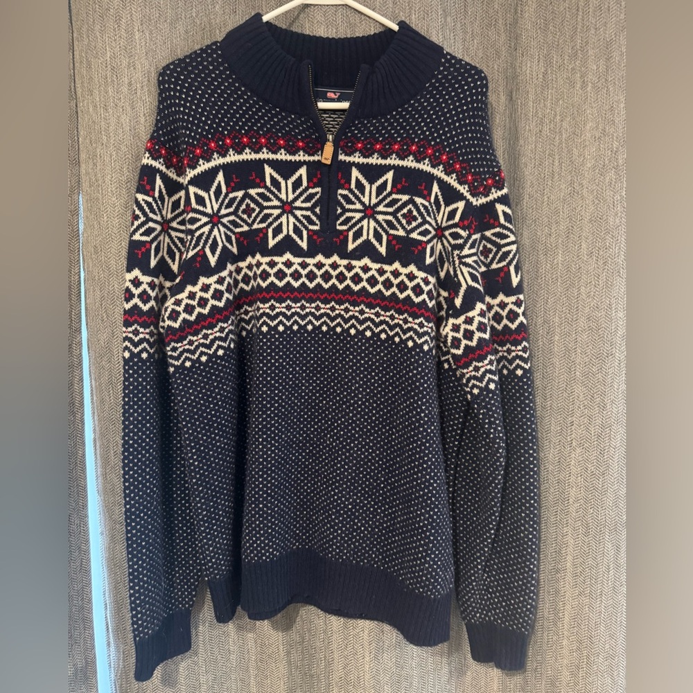 Vineyard Vines Navy Blue Patterned Men's Wool Sweater